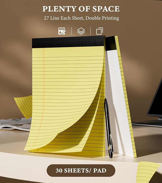 Legal Pads 8.5 x 11 Yellow Note Pads Wide Ruled, 12 Pack Yellow Notepad - Image 3