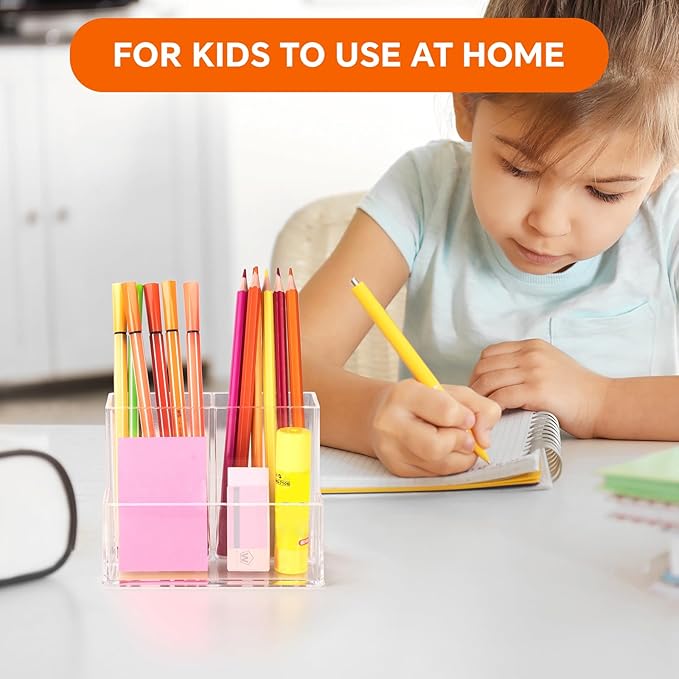 Pen Holder for Desk, Clear Acrylic Pencil Holder for Desk, Marker Holder with 3 Compartments, Pencil Organizer for Home, Office, Classroom, Bathroom-DeskLoop Office