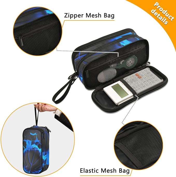 BOENLE 3d Basketball Blue Lighting Pencil Case Box Boys Girls Large Pencil Pouch - Image 2