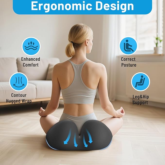 Seat Cushion, Memory Foam Office Chair Cushions, Ergonomic Curved Design for Sciatica, Tailbone, Coccyx, Seat Support for Car, Desk Chair, Wheelchair, Enhances Long Sitting Comfort (Grey)-DeskLoop Office