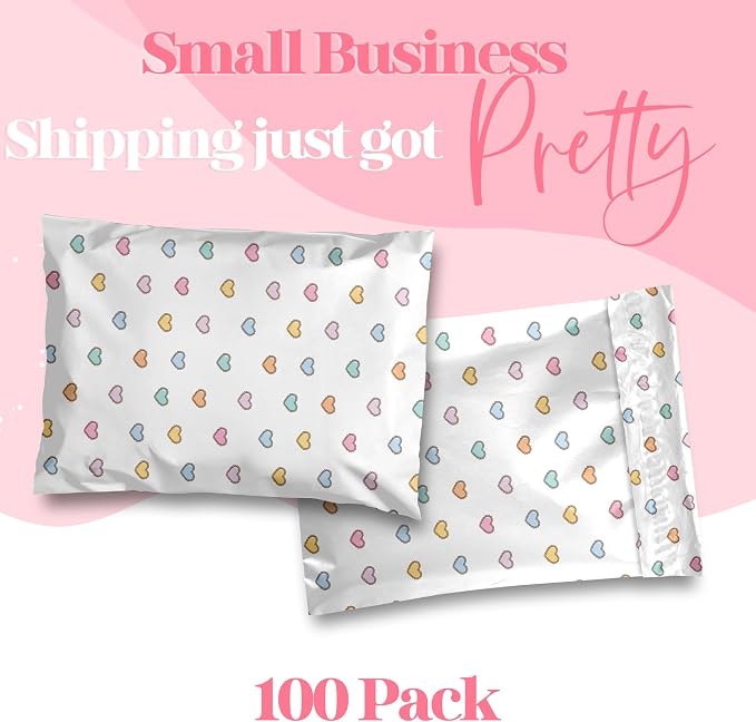 Pretty Package Store Designer Poly Mailers 6x9, Preppy Hearts, 100 Pack | Heavy - Image 2
