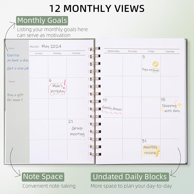 Undated Weekly and Monthly Planner Spiral Bound- Weekly Goals Notebook - Image 2