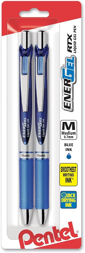 Pentel EnerGel Deluxe RTX Retractable Liquid Gel Pen, Metal Tip, 2 Pack by PentelofAmerica