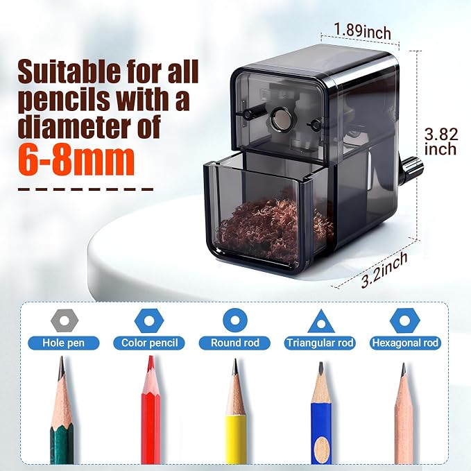Manual Pencil Sharpener, Labor-Saving Hand Crank Automatic Pen Entry, - Image 2