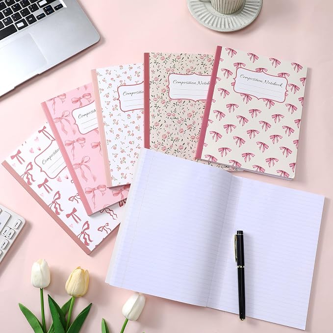 Fullhawl 6 Pack Composition Notebook College Ruled Bulk Pink Bow Composition - Image 4