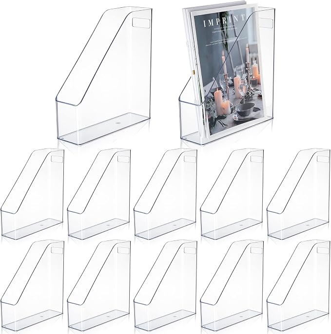 12 Pcs Clear Acrylic Magazine File Holder Plastic Desk Organizer by Marsui