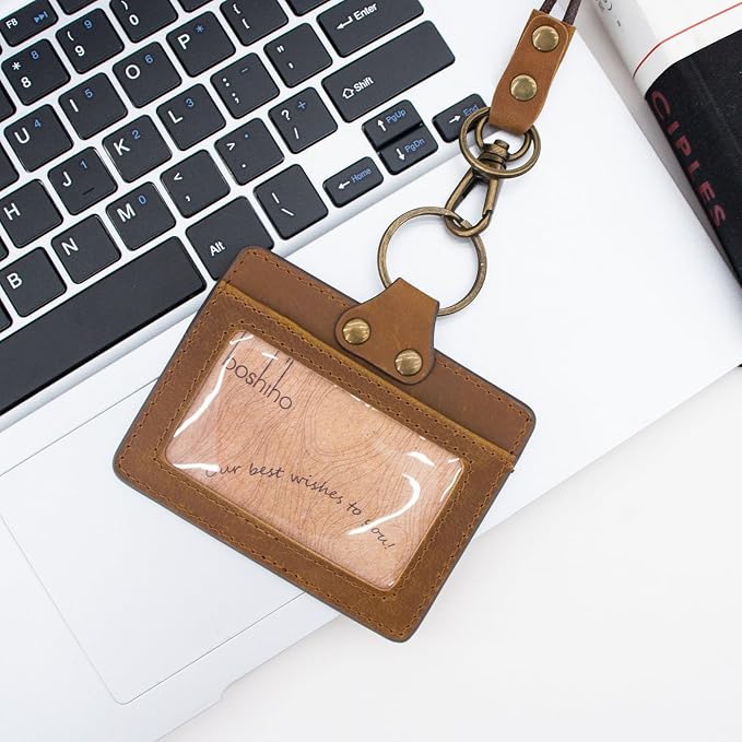 Badge Holder: Boshiho Cowhide Leather ID Badge Card Holder - Image 2