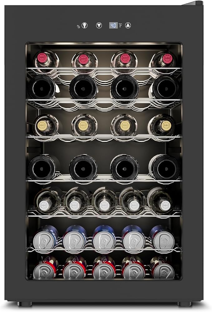 Wine Cooler Refrigerator - 45 Bottle Mini Wine Fridge with Glass Door for Beer Soda Water Drink, Small Wine Cellar Beverage Refrigerator for Bedroom Office Home Bar Dorm, 4.5 Cu.Ft (Black)-DeskLoop Office