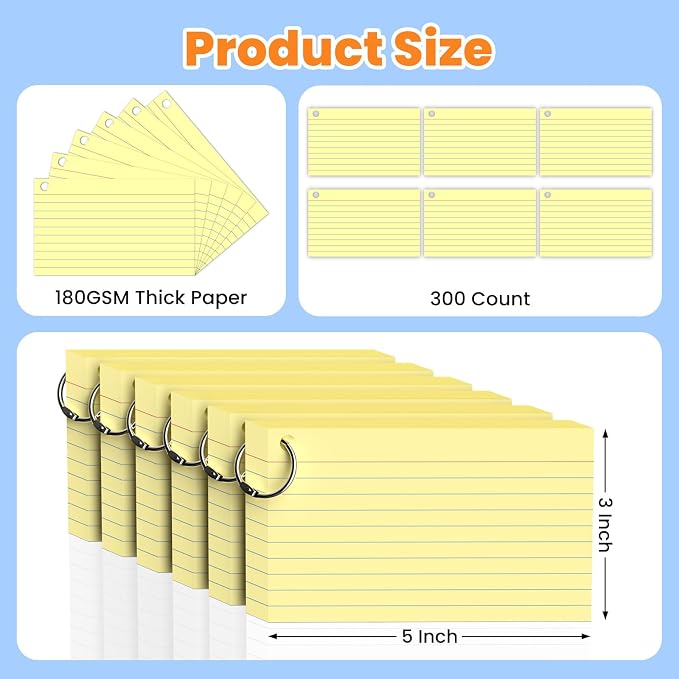 300 Count Yellow Index Cards 3x5 Inch - Image 2