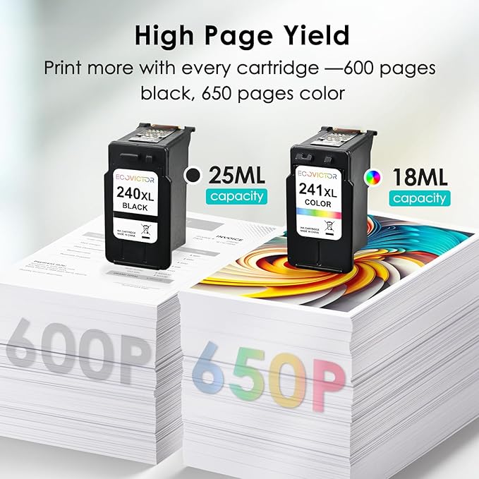 Remanufactured Ink Cartridge Replacement for Canon 240XL 241XL Combo Pack PG240 CL241 for PIXMA MG3620 TS5120 MG3520 MG3220 MG2120 MG4220 MX392 MX452 MX522 Printer (Black Color, 2 Pack)-DeskLoop Office