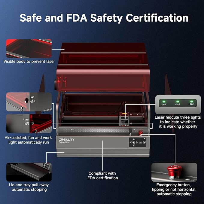 Creality Laser Engraver Enclosed, Falcon2 Pro 40W Output Laser Cutter, 25000mm/min Speed Laser Cutter Machine with Air Assist, Auto Fan, Camera Positioning for Wood and Metal-DeskLoop Office