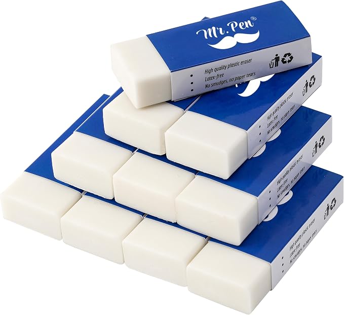 Mr. Pen- White Pencil Eraser, 10 Pack | Large Latex Free Vinyl Block Erasers by MrPen