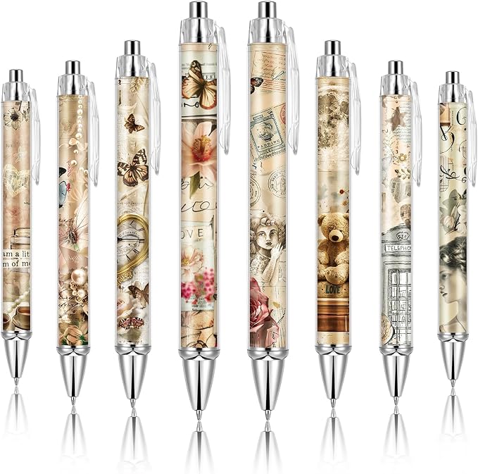 Ireer 8 Pcs Ballpoint Pens for Women 1.00 mm Cute Black Ink Fancy Pens Fine by Ireer