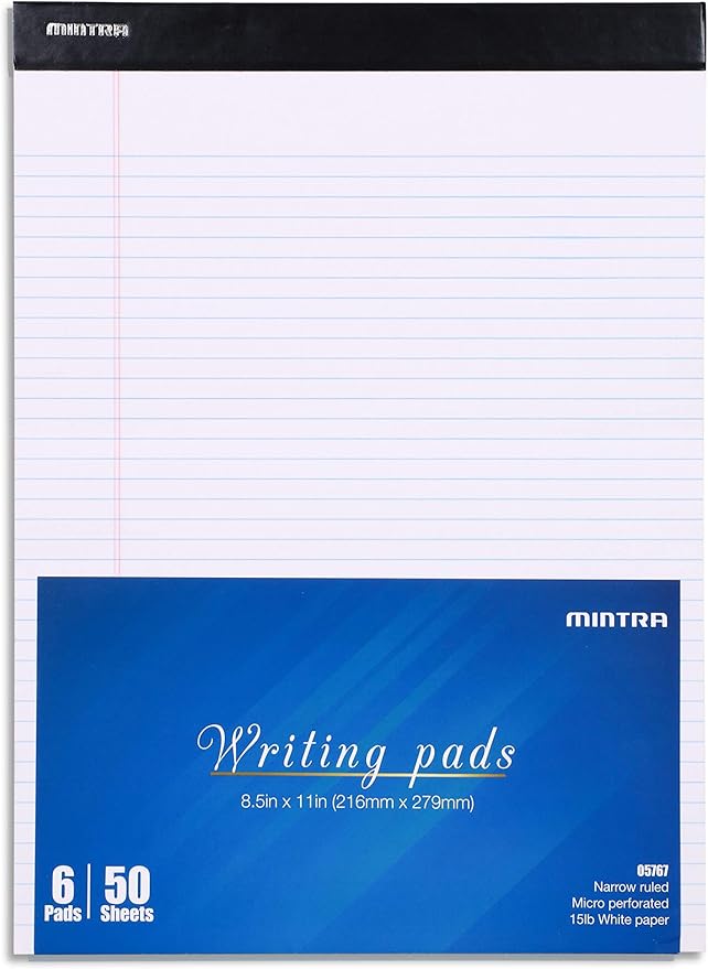 Mintra Office Legal Pads, ((xBasic, 8.5in x 11in, Narrow (White), 36pk (6-6pks))-DeskLoop Office