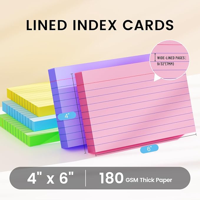 Index Cards 4x6, 400 Sheets, Ruled Color Flash Cards - Image 2