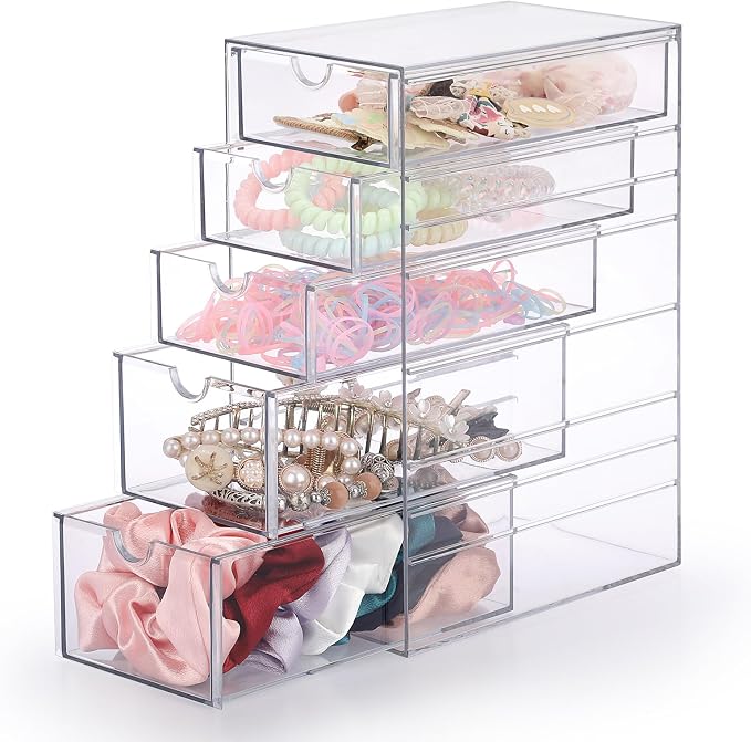 Hipiwe 5-Drawers Plastic Storage Organizer, Cosmetic Hair Tie Container - Image 4