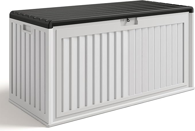 Gizoon 100 Gallon Deck Box, Resin Outdoor Storage Box with Lockable Lid, Waterproof and UV Resistant, Perfect for Storing Patio Mats, Garden Tools, Home and Outdoor Organization-DeskLoop Office