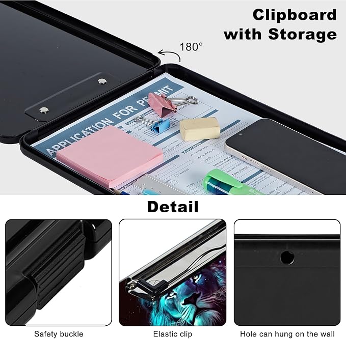 Clipboard with Storage, Plastic Storage Clipboard with Low Profile Clip - Image 3