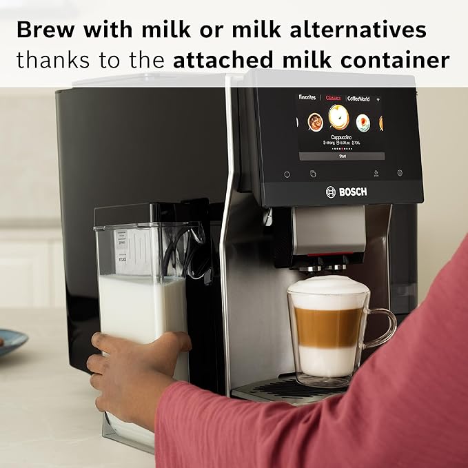 Bosch 800 Series Fully Automatic Espresso and Coffee Machine – 36 Drinks with Coffee World, Cold Brew, Double Cup, Integrated Milk Container, Smart Features, in Silver TQU60307-DeskLoop Office