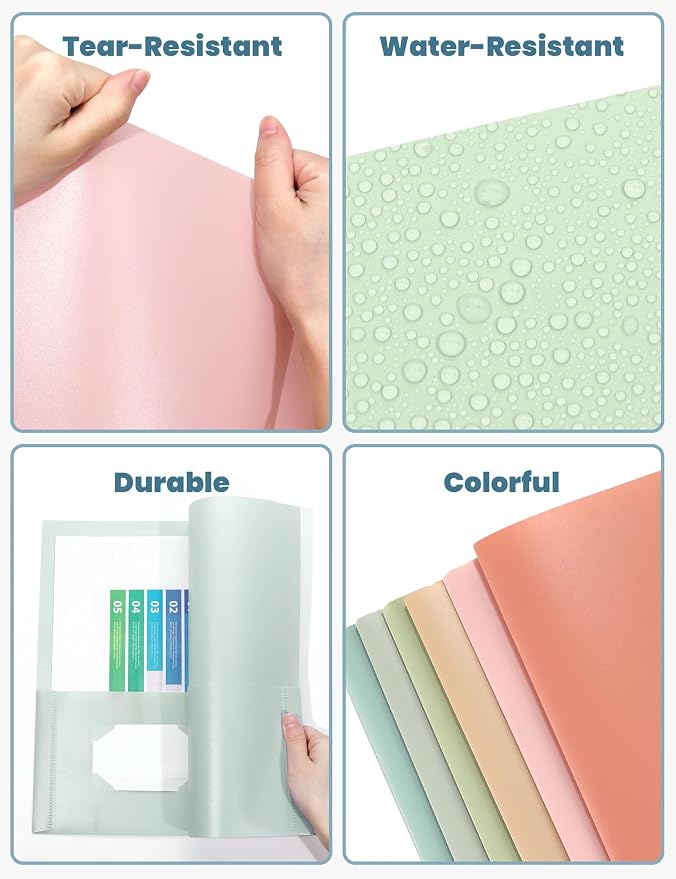 SUNEE Folders with Pockets, Plastic Folders with Pocket, Poly Folder - Image 3