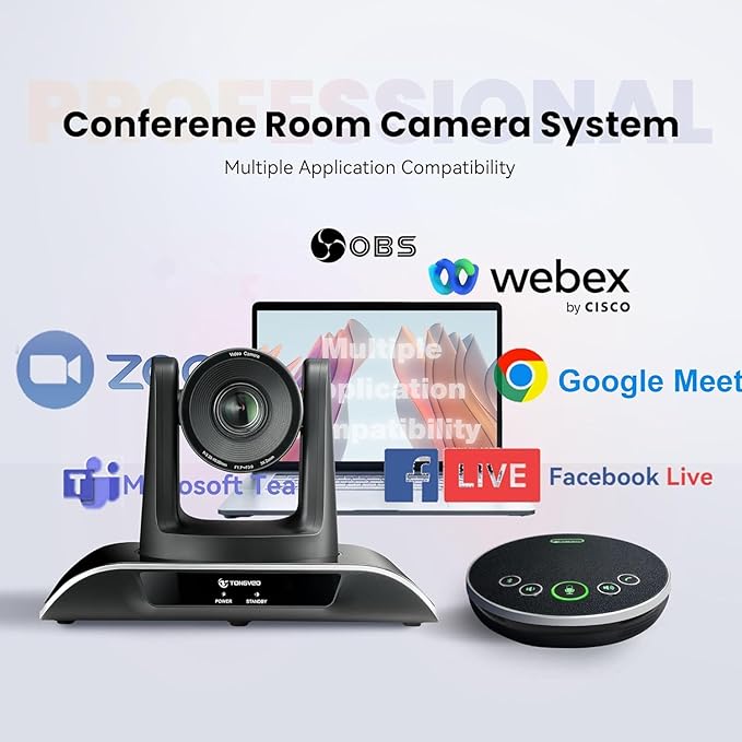 10x Zoom Conference Room Video Camera System, All-in-One HD 1080P 60fps 10X Optical Zoom USB3.0 HDMI PTZ Camera and Bluetooth Conference Speaker with Microphones Bundle for Medium Room-DeskLoop Office