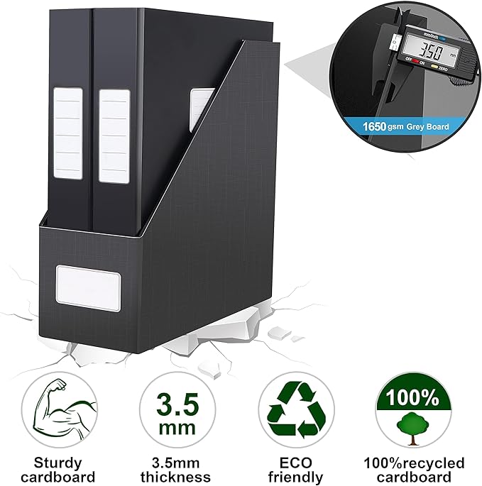 JiaWei Black Magazine File Holders, 3 Packs Sturdy Cardboard File Rack - Image 4
