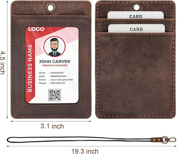 Boshiho Vertical Style Cowhide Leather ID Card Badge Holder - Image 3