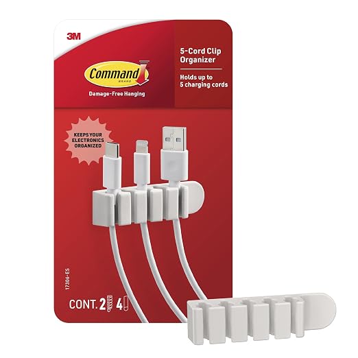 Command 5-Cord Clip Organizer, 4 Clips and 8 Medium Strips, 1 Clip Holds up to by Unknown