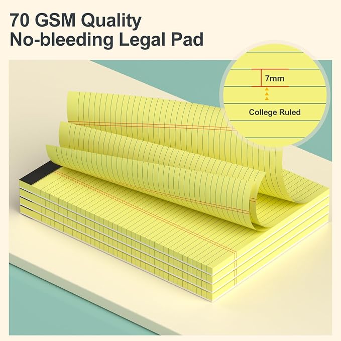 8 Pack Yellow Legal Pads 8.5 x 11 Yellow Notepads 30 Sheets/60 Pages Narrow - Image 3