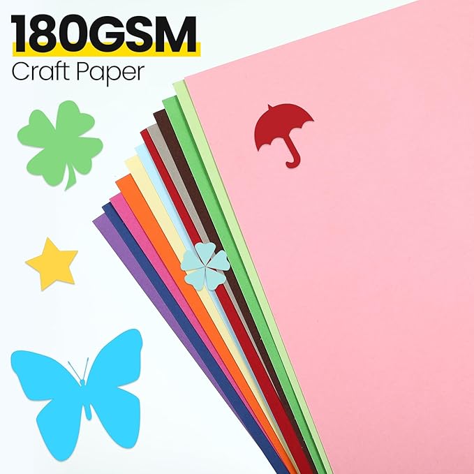 Harloon 500 Sheets Construction Paper Bulk Heavyweight A4 Size Thick Construction Paper Cardstock for DIY Craft Supplies(180 Gsm,Multi Colors)-DeskLoop Office
