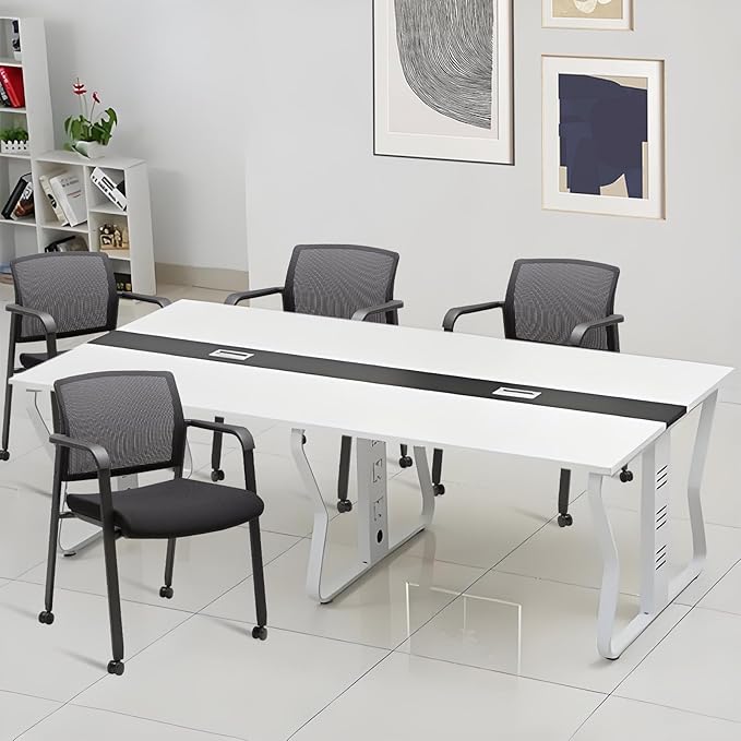 CLATINA Black Waiting Room Chair with Wheels Mesh Back Stacking Arm Chairs with Upholstered Fabric Seat and Ergonomic Lumbar Support for Office School Church Guest Reception-DeskLoop Office