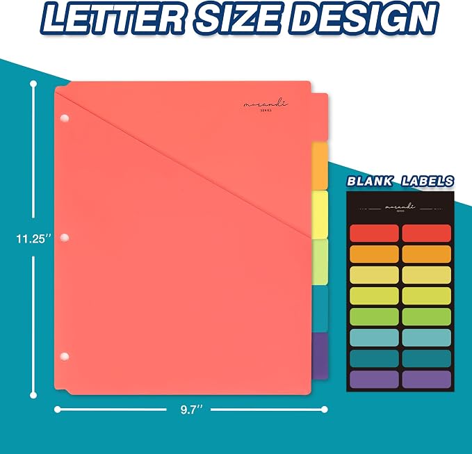 H4D 6-Tab Plastic Binder Dividers, 2 Pockets, Primary Colors, 4 Sets | Made of - Image 2