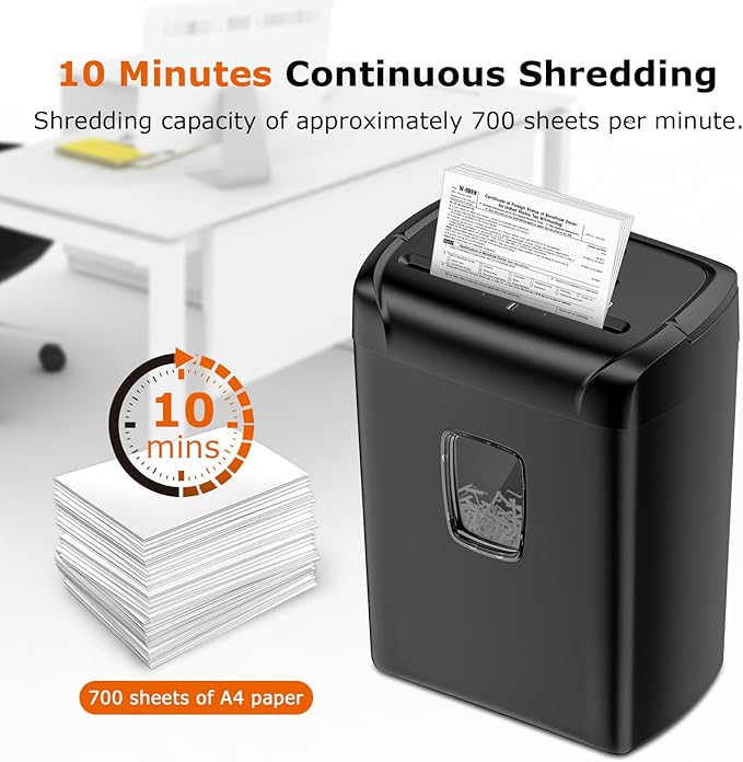 Bonsaii 12-Sheet Paper Shredder for Home Office Use, 10-Minute Cross Cut Shredder with 5.5 Gallons Bin, P-4 High Security Heavy Duty Office Shredder Shred CD/Credit Card-DeskLoop Office