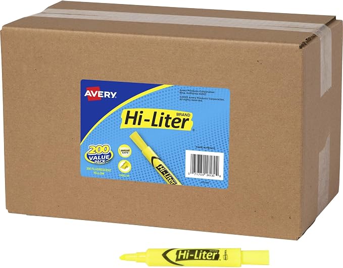 Avery Hi-Liter Value Pack Desk-Style Highlighters, Smear Safe Ink, 200 by Avery
