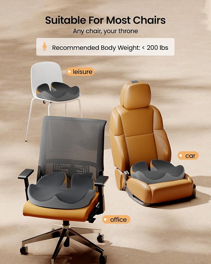 ProtoArc Seat Cushion, Office Chair Cushion for Sciatica, Coccyx Cushion, Ergonomic Memory Foam Seat Cushion for Car, Home, Pressure Relief Pad for Hip, Tailbone, All Day Comfort - Black&Gray-DeskLoop Office