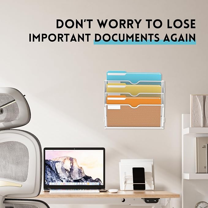 SUPEASY 3-Tier Wall File Organizer, Hanging Wall Mounted Mail Organizer - Image 6