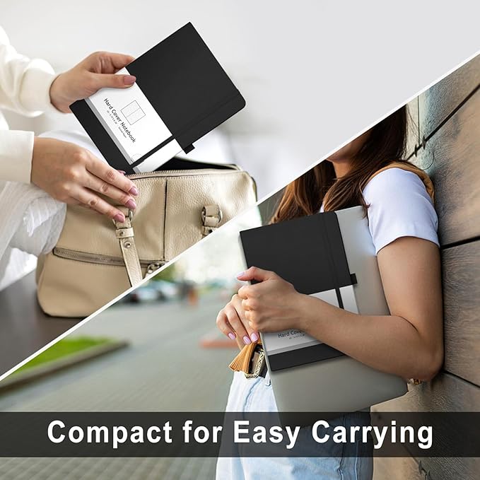 AHGXG Bullet Dotted Journal - 320 Numbered Pages Dot Grid Notebook A5 Thick Journal, 100gsm Thick Dotted Paper, Leather Hardcover,Inner Pocket, 5.75'' × 8.38'' - Black-DeskLoop Office