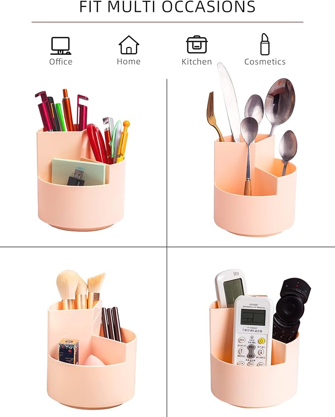 Desk Pencil Pen Holder, 3 Slots 360-Degree Spinning Organizers, Desktop Storage - Image 5