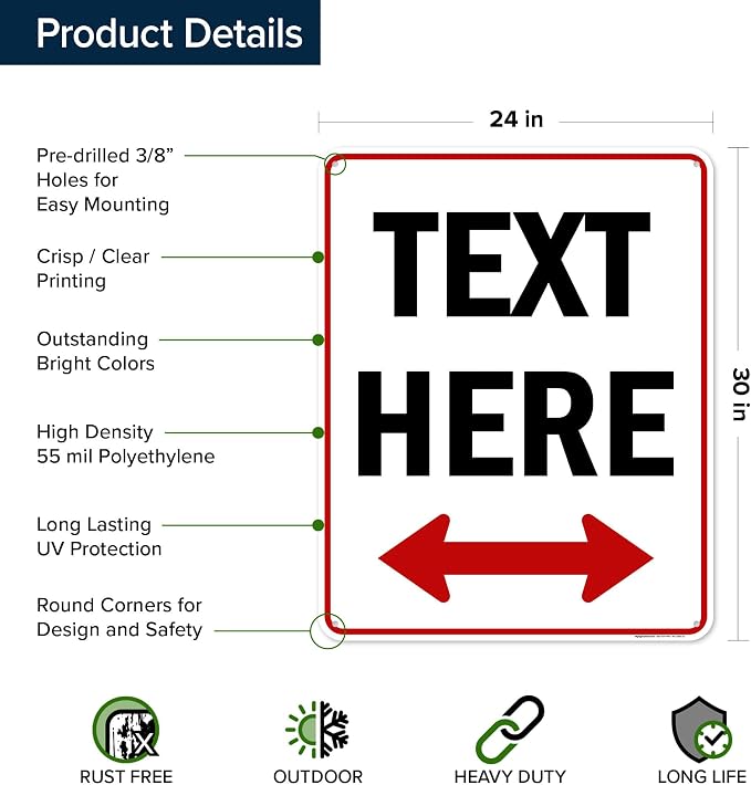 Custom Arrow, Custom Directional Sign, Two Way Arrow, 24x30 Inches, 55 mil - Image 6