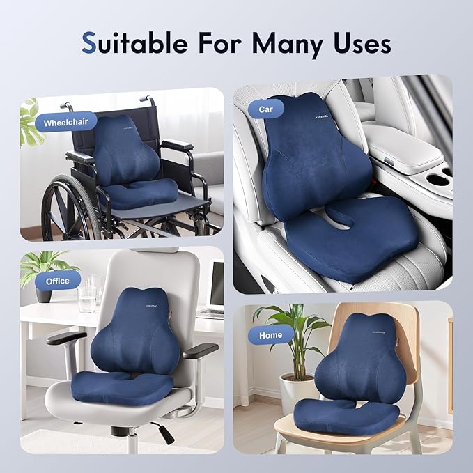 Coverado Memory Foam Car Seat Cushion and Lumbar Support Pillow for Car, Ergonomic Office Chair Cushion for Lower Back Pain Relief, Breathable & Non-Slip for Car, Home, and Office Use, Blue-DeskLoop Office