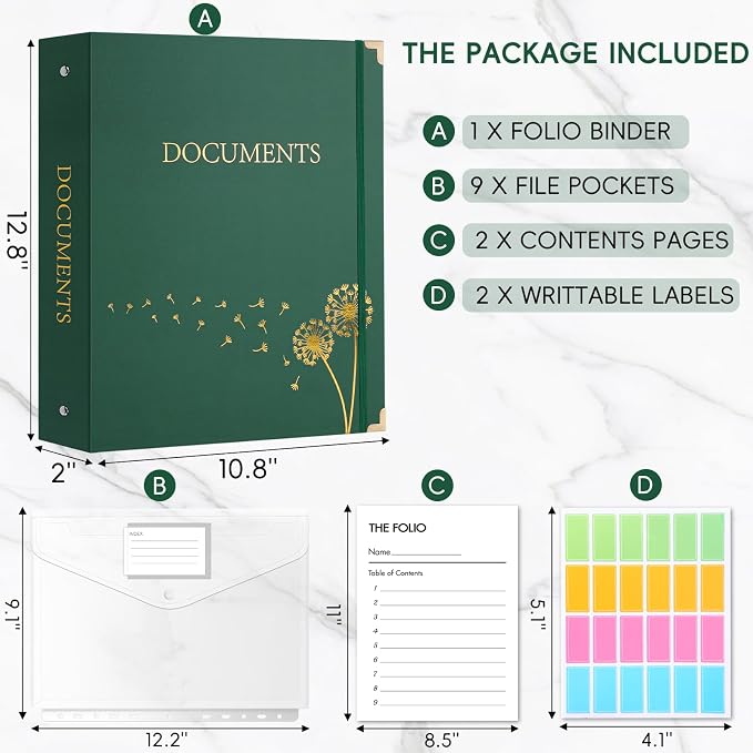 XKDOUS Important Document Organizer Folder Folio 3-Ring Accordion Storage File - Image 2