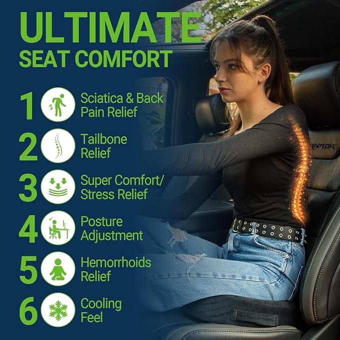 Gel Seat Cushion for Car Office - Memory Foam Pain Relief Chair Pillow Cushions - Tailbone Sciatica Coccyx Butt Lumbar Support Pad for Sitting Driving Traveling, Velvet, Black-DeskLoop Office