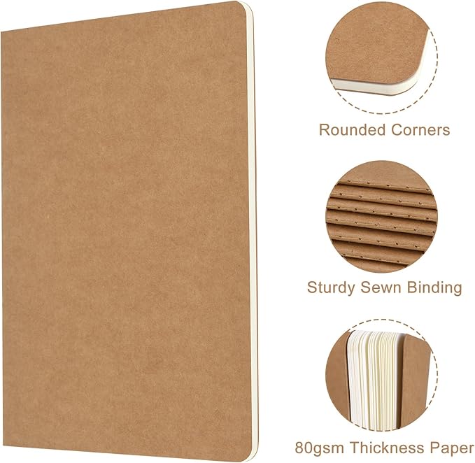 ZCZN 8 Pack A5 Kraft Notebooks Bulk, 8.15x5.5 Inches Lined Paper Journaling Notebooks, Notebooks for Work, Composition Notebooks for School, Journal Notebooks for Office, 60 Pages-DeskLoop Office