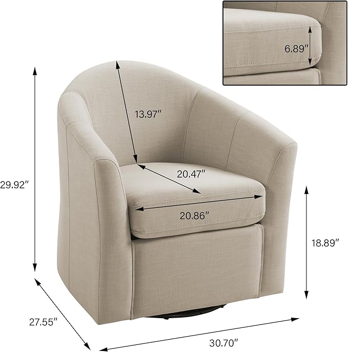 UIXE 360° Swivel Barrel Accent Chairs Set of 2, Modern Round Arm Chair Upholstered Club Armchair, Single Sofa Seating in Fabric for Living Room, Bedroom (Flax Brown)-DeskLoop Office