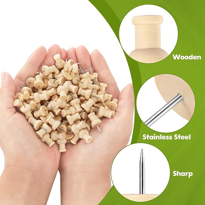120Pcs Wood Push Pins, Thumb Tacks - Image 3