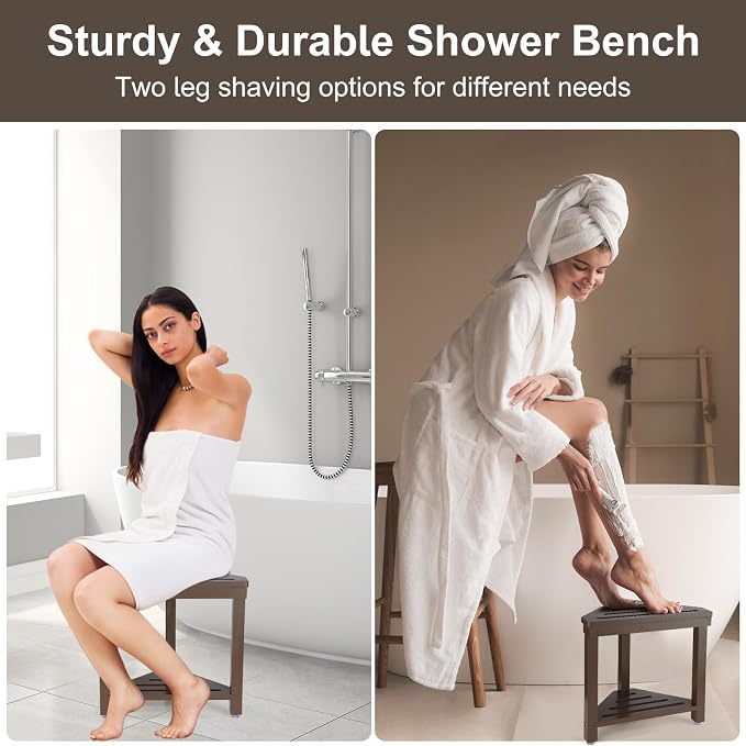 Boulphia Shower Foot Rest 14in, Acacia Wood Shower Stool - Image 4