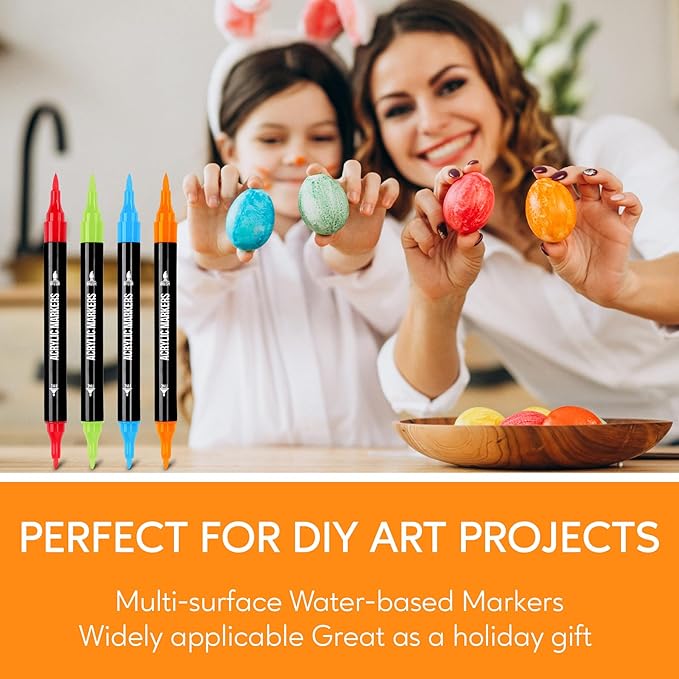 120 Colors Acrylic Paint Markers, Dual Tip Fine Tip and Brush Tip Pens Contain 24 Metallic Color for Stone, Wood, Calligraphy, Canvas, Ceramic, Metal, Glass, Rock Painting, DIY Crafts-DeskLoop Office