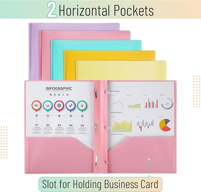 Mr. Pen- Plastic Folders with Pockets and Prongs, 15 Pack, Letter Size | Pastel - Image 3