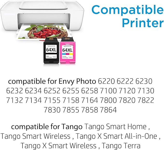 64XL Ink Cartridge Compatible for HP 64 Ink Cartridges Black/Color ComboPack Compatible for HP Ink 64 Fit for Envy Photo 7855 7858 7100 7155 7120 7800 7158Inspire 7950e 7955e Tango Printer-DeskLoop Office