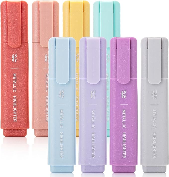 Mr. Pen- Glitter Highlighters, 8 Pack, Metallic Colors | Chisel Tip Highlighter by MrPen